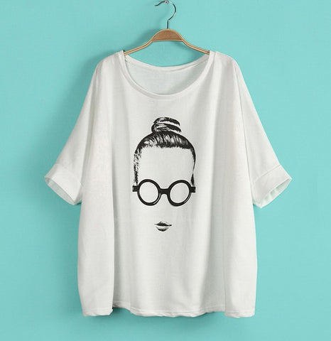 Casual Style Scoop Neck Bat-Wing Sleeves Special Print Cotton Blend Women's T-Shirt