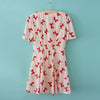 Slim Fit Bowknot Print Short Sleeve Imitated Silk Women's Dress