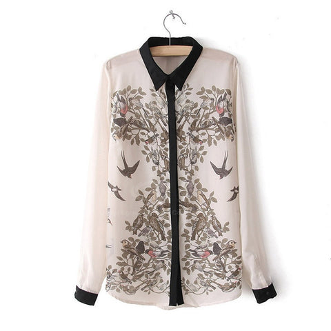 Long Sleeves Casual Shirt Blouse Japanese Print