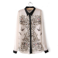 Long Sleeves Casual Shirt Blouse Japanese Print