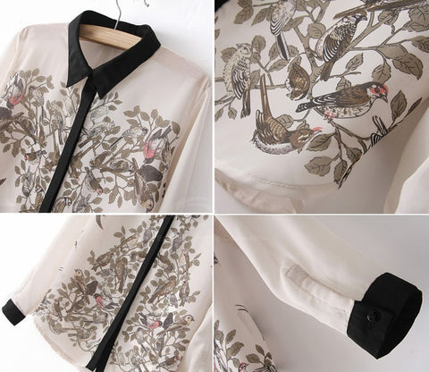 Long Sleeves Casual Shirt Blouse Japanese Print
