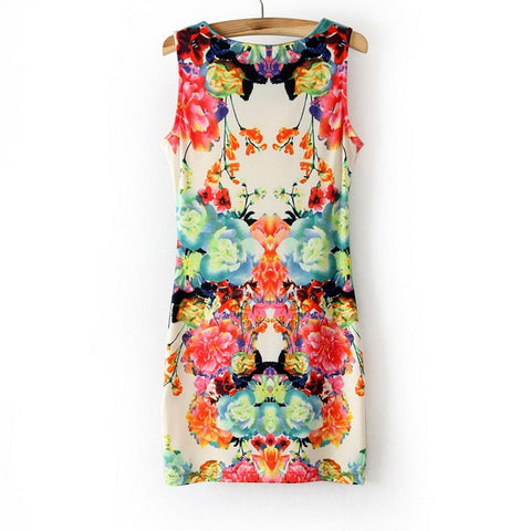 Floral Retro Style Close Fitting Sleeveless Women Dress