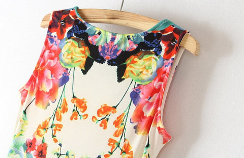 Floral Retro Style Close Fitting Sleeveless Women Dress