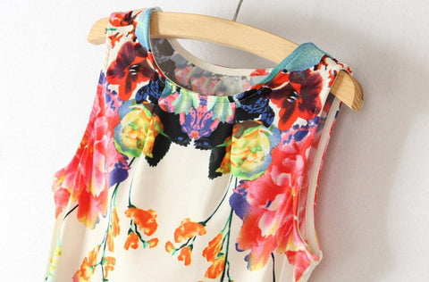 Floral Retro Style Close Fitting Sleeveless Women Dress