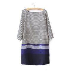 Retro Style Double Color and Stripes Dress 3/4 Sleeves