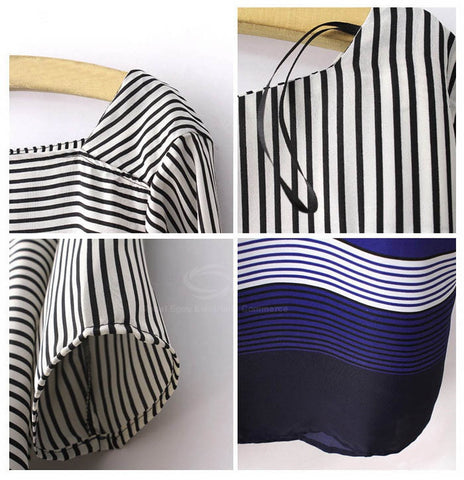 Retro Style Double Color and Stripes Dress 3/4 Sleeves
