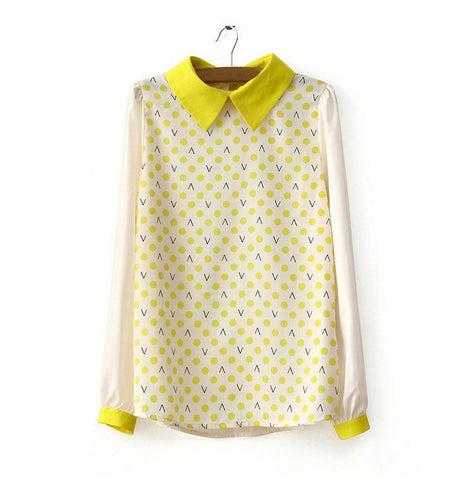 Long Sleeves Yellow Casual Shirt Blouse Collar