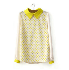 Long Sleeves Yellow Casual Shirt Blouse Collar