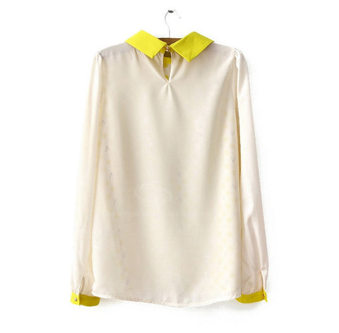 Long Sleeves Yellow Casual Shirt Blouse Collar