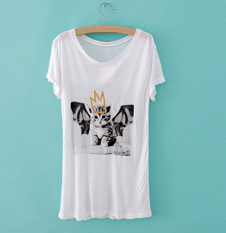 Street Style Cute Kitten Print Short Sleeve Women's T-Shirt