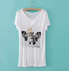 Street Style Cute Kitten Print Short Sleeve Women's T-Shirt