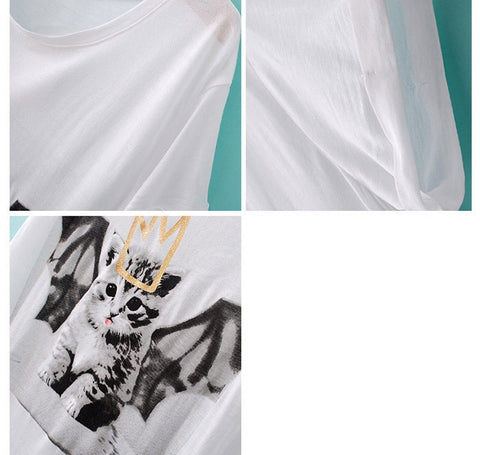 Street Style Cute Kitten Print Short Sleeve Women's T-Shirt