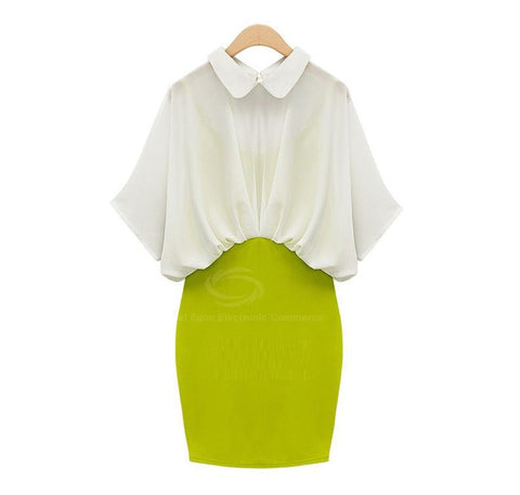 Modern Style Dress Shirt and High Waist Skirt WHITE and GREEN