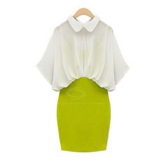 Modern Style Dress Shirt and High Waist Skirt WHITE and GREEN
