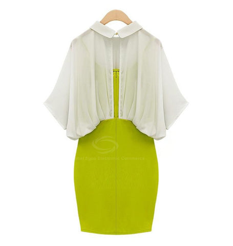 Modern Style Dress Shirt and High Waist Skirt WHITE and GREEN