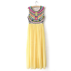 Long Maxi Bohemian Print Pattern Dress YELLOW