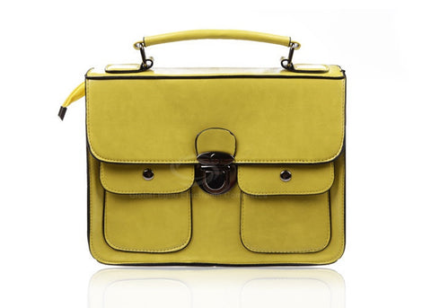 School University College Bag Tote and Rivets Design Shoulder Bag For Women YELLOW