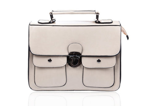 School University College Bag Tote and Rivets Design Shoulder Bag For Women WHITE