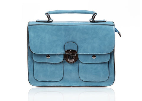 School University College Bag Tote and Rivets Design Shoulder Bag For Women BLUE