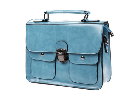 School University College Bag Tote and Rivets Design Shoulder Bag For Women BLUE