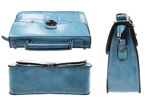 School University College Bag Tote and Rivets Design Shoulder Bag For Women BLUE