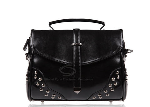 Studs Bag Hand Rivets Design Solid Color Shoulder Bag For Women BLACK