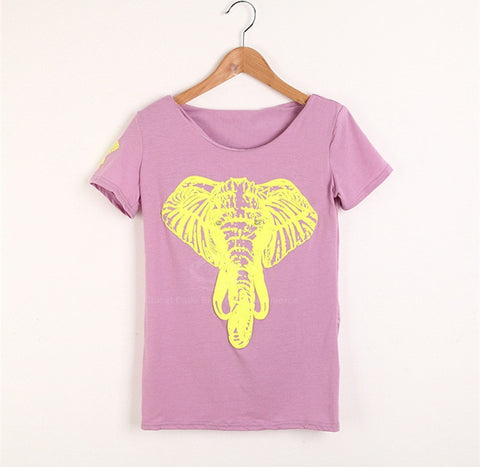 Cotton Blend Animal Print Scoop Neck Short Sleeves Cute Style Women's T-Shirt