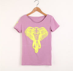 Cotton Blend Animal Print Scoop Neck Short Sleeves Cute Style Women's T-Shirt