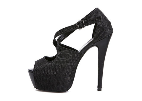 Party Cross-Strap and Stiletto Heel Design Women's Sandals BLACK