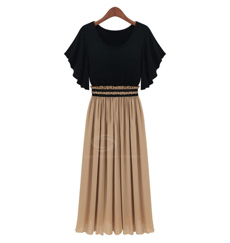 Long Dress Modal and Chiffon Long Skirt and Shirt BLACK and KHAKI