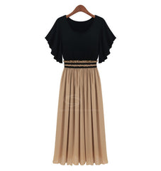Long Dress Modal and Chiffon Long Skirt and Shirt BLACK and KHAKI