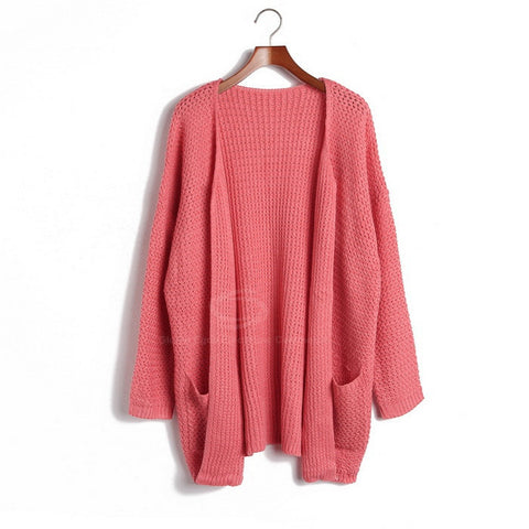 Small Braids Acrylic Cardigan Sweater WATERMELON RED