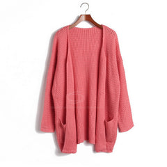 Small Braids Acrylic Cardigan Sweater WATERMELON RED