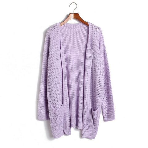 Small Braids Acrylic Cardigan Sweater PURPLE