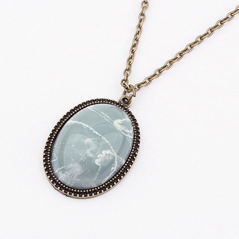 Vintage Modern Style Oval Stone Women's Sweater Chain Necklace
