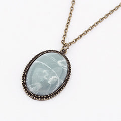 Vintage Modern Style Oval Stone Women's Sweater Chain Necklace