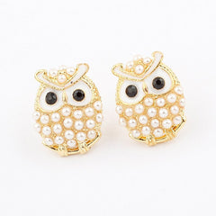 Pair Of Sweet Candy Color Beading Women's Cartoon Owl Shaped Stud Earrings