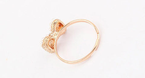 Simple Chic Style Rhinestone and Bead Design Women's Bowknot Ring