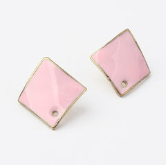 Pair of Retro Style Sweet Pink Square Stud Earrings For Women