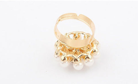 Gorgeous Rhinestoned Faux Pearl Flower Shape Women's Ring