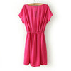 Flounce Short Sleeves Dress V-Neck in Cotton PINK