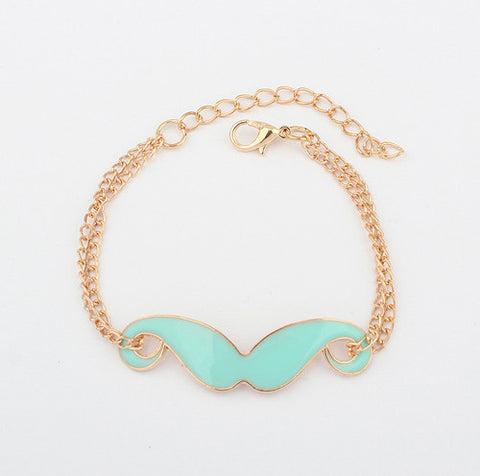 Sweet Modern Style Bilayer Chains Embellished Women's Moustache Shape Bracelet BLUE