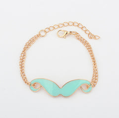 Sweet Modern Style Bilayer Chains Embellished Women's Moustache Shape Bracelet BLUE