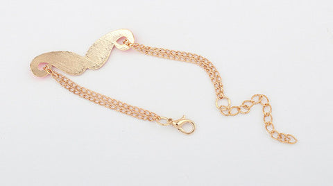 Sweet Modern Style Bilayer Chains Embellished Women's Moustache Shape Bracelet PINK