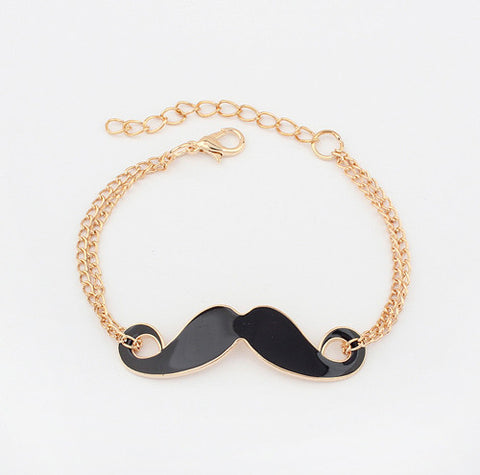 Sweet Modern Style Bilayer Chains Embellished Women's Moustache Shape Bracelet BLACK