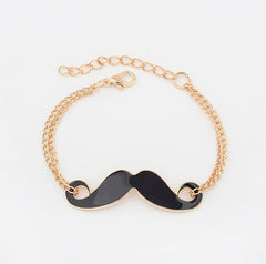 Sweet Modern Style Bilayer Chains Embellished Women's Moustache Shape Bracelet BLACK