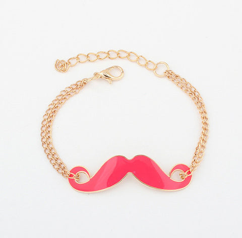Sweet Modern Style Bilayer Chains Embellished Women's Moustache Shape Bracelet PINK