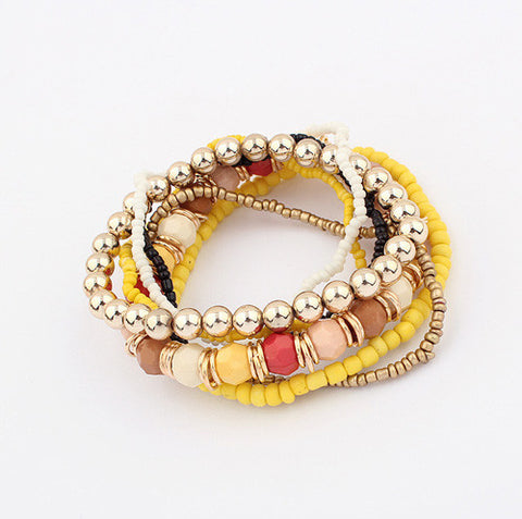 7PCS Of Bohemian Ethnic Style Colorful Diverse Beads Women's Bracelets YELLOW