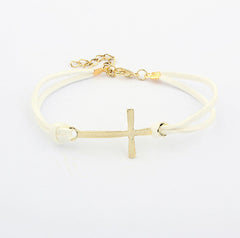 Simple Hot Sale Bilayer Leather Embellished Women's Cross Shape Bracelet WHITE