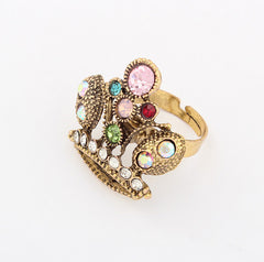 Vintage Chic Style Multicolor Rhinestone Embellished Women's Alloy Crown Shape Ring